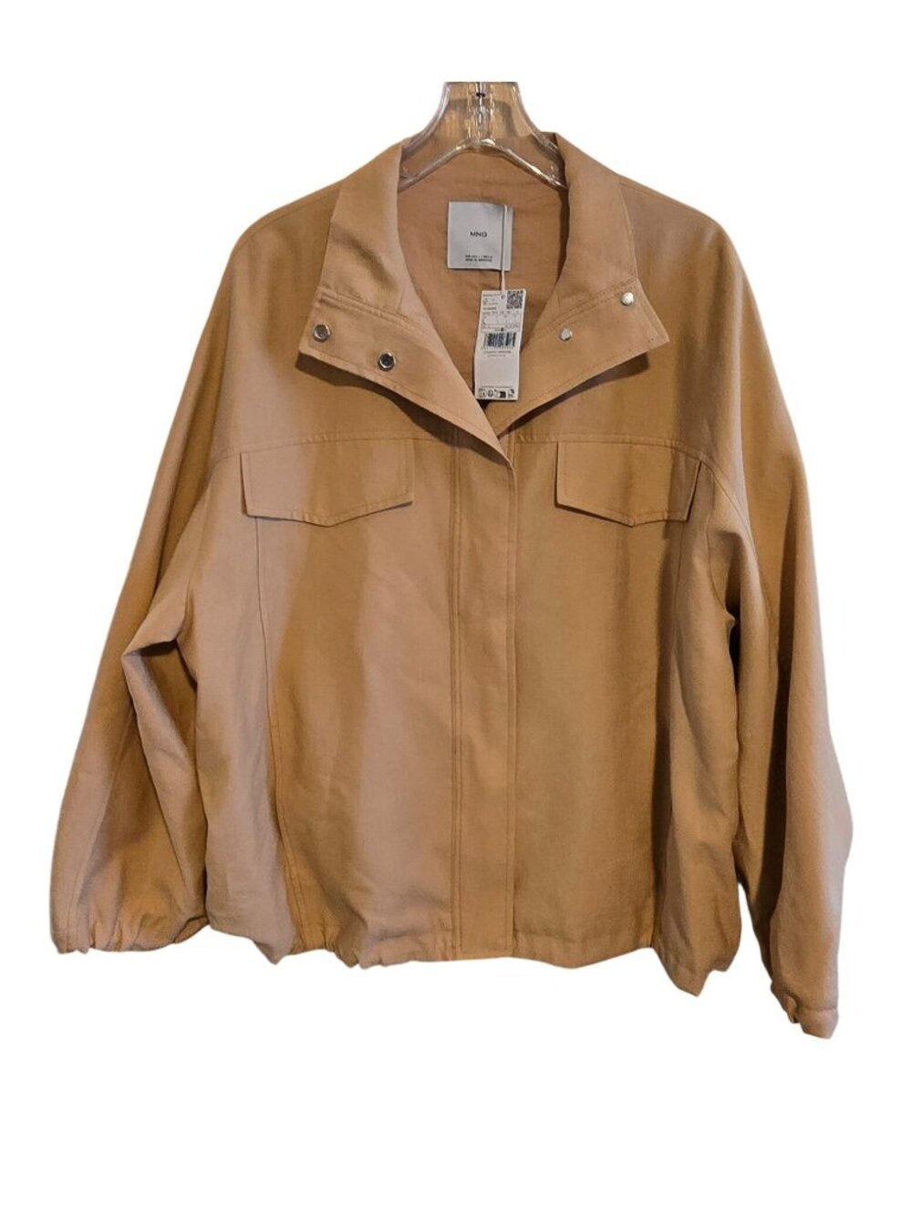 Mango Womens Oversized Tan Cotton Jacket EU L Snap Collar boho cottagecore